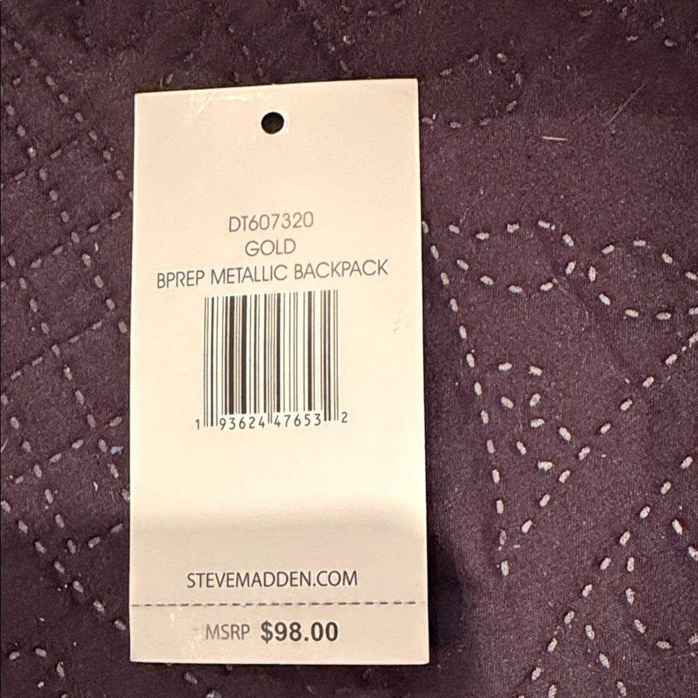 Steve Madden Quilted Metallic Gold and Black Backpack Set. - Picture 3 of 14